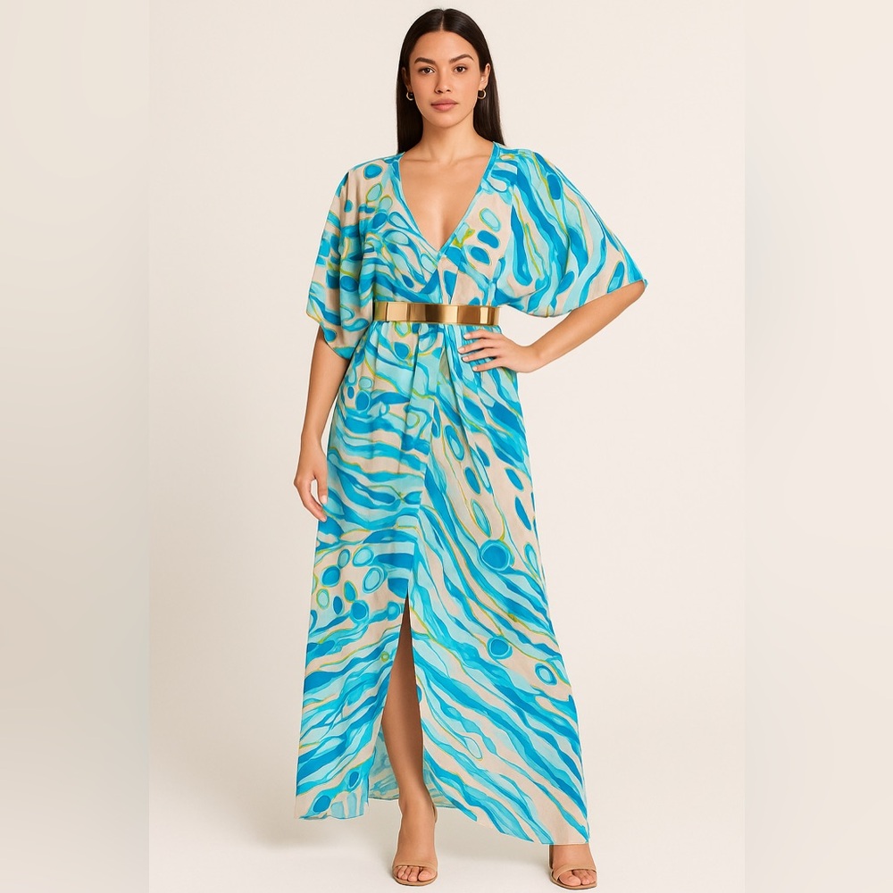 Trina Turk new high low silk blue nude dress S M
